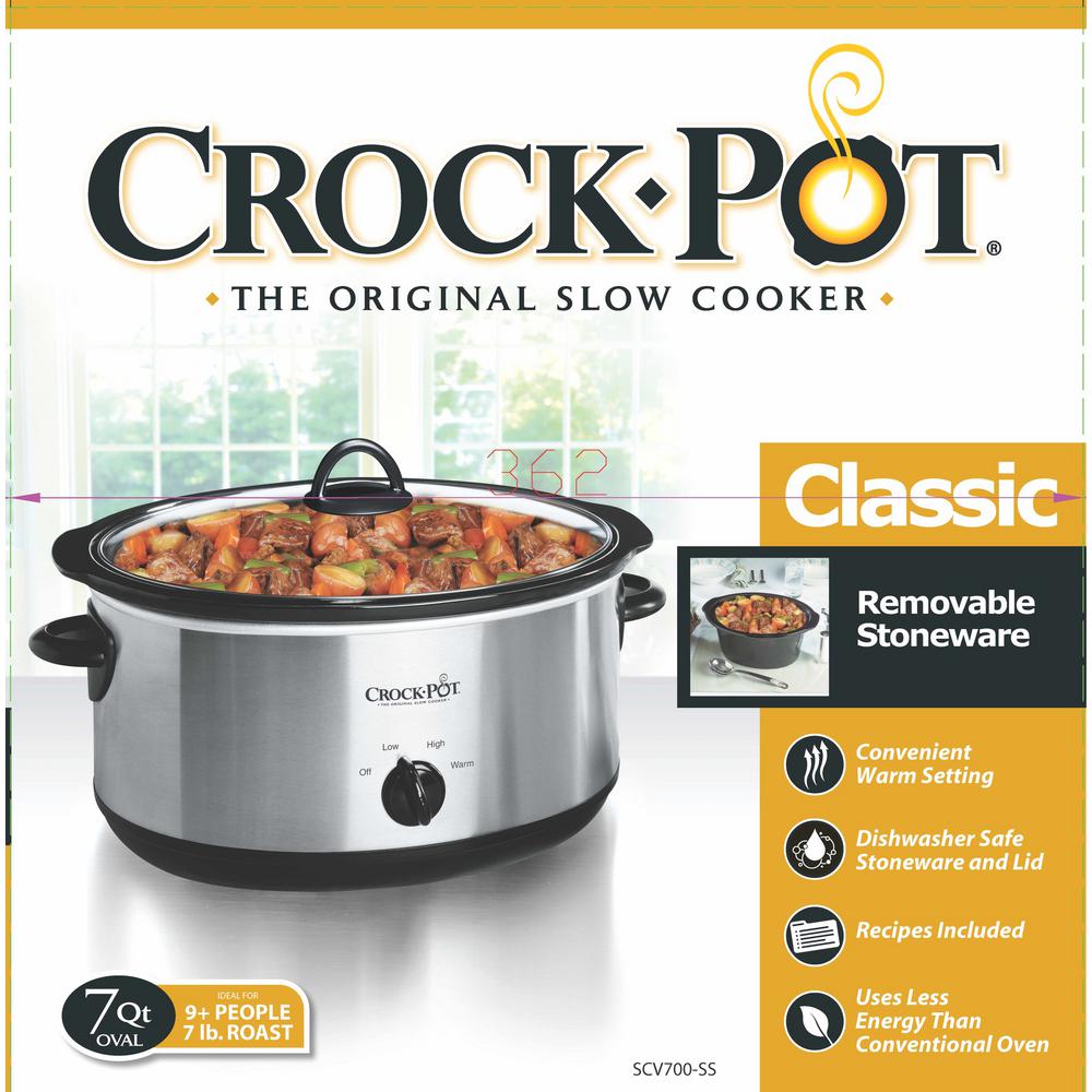 Crock Pot 7 Qt Manual Stainless Steel Slow Cooker With Glass Lid Scv700 Ss The Home Depot