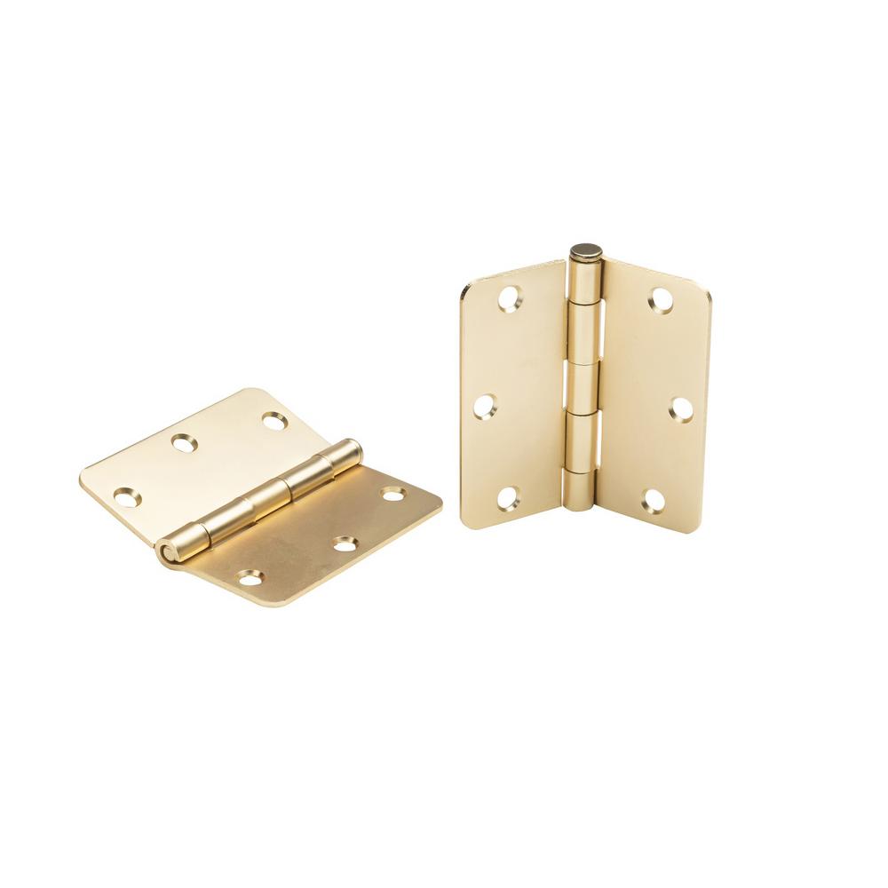 Satin Brass Plain Bearing Steel Hinge with 5//8 in x 3.5 in Radius Global Door Controls 3.5 in Set of 2 Pack of 2
