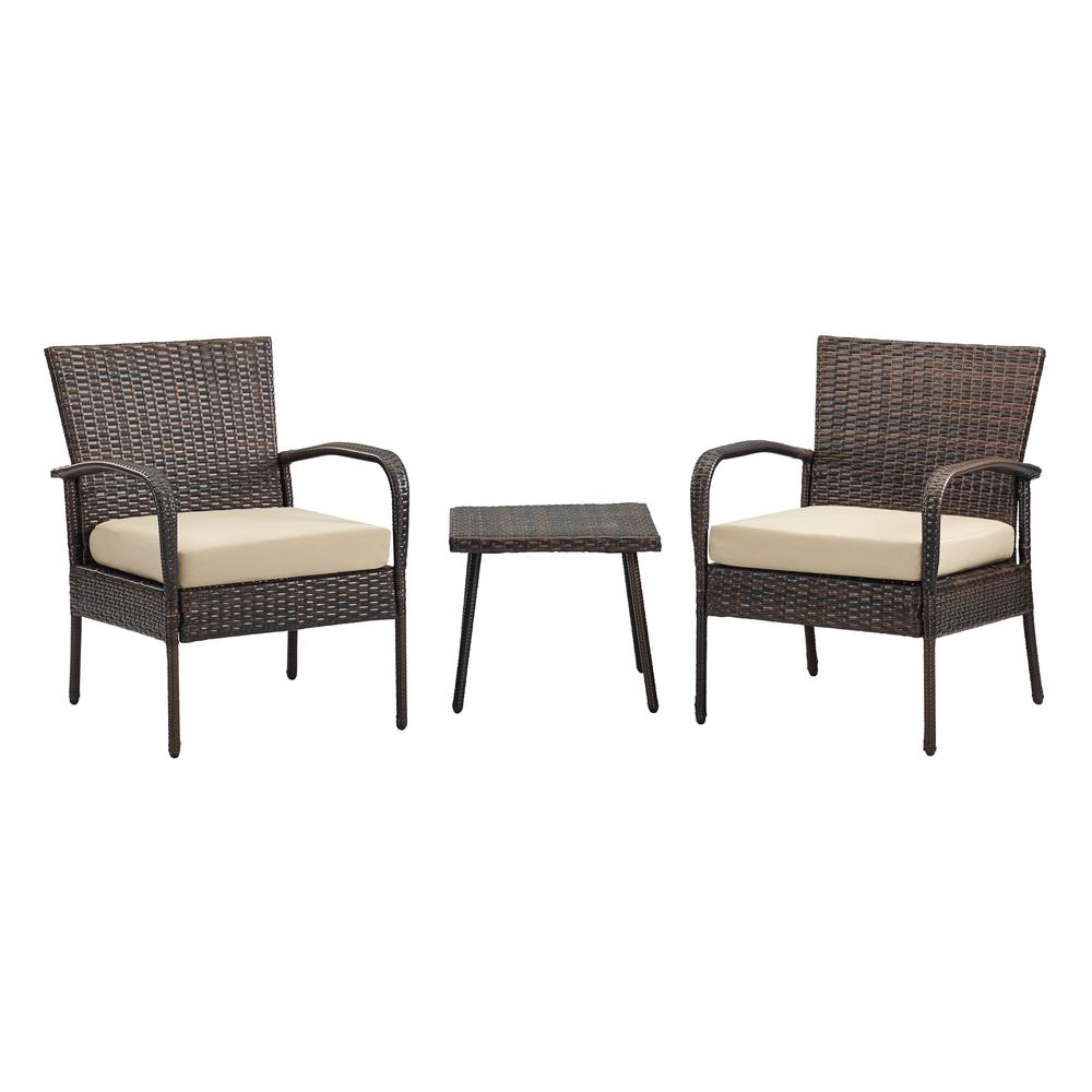 Bali Brown 3 Piece Wicker Patio Conversation Set With Tan Cushions Bali Brown 3 Piece Wicker Patio Conversation Set With Tan Cushions Os 210274 08 52 The Home Depot