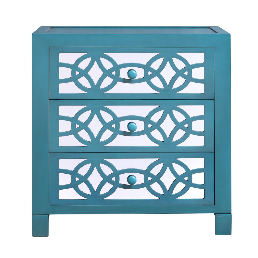 River Of Goods Glam Slam 3 Drawer Teal Cabinet 19398 The Home Depot