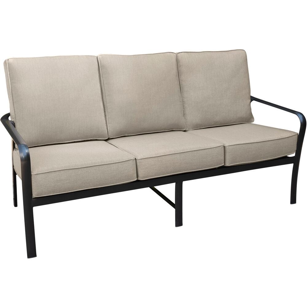 Hanover Cortino Commercial Rust Free Aluminum Outdoor Sofa With Plush Sunbrella Tan Cushions