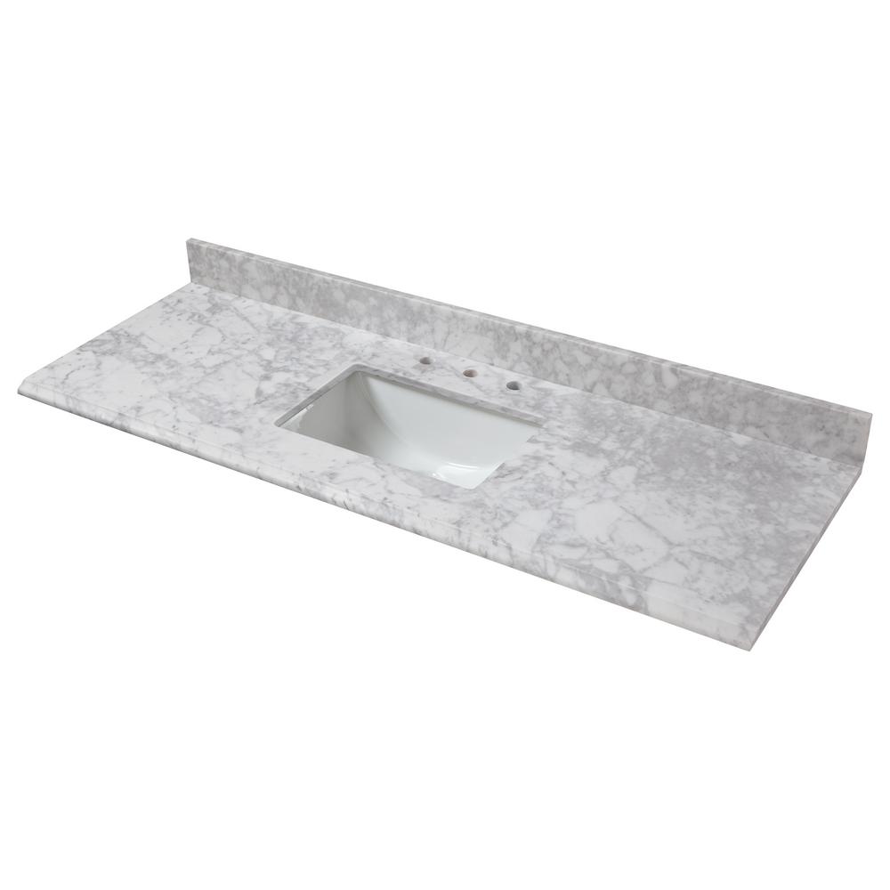 Home Decorators Collection 73 In W X 22 In D Marble Single Trough Sink Vanity Top In Carrara 73108 The Home Depot