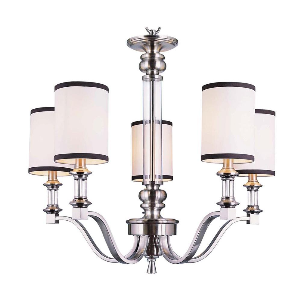 Bel Air Lighting Stewart 5 Light Brushed Nickel Chandelier With Bel Air Lighting Stewart 5 Light Brushed Nickel Chandelier With White And Black Shades