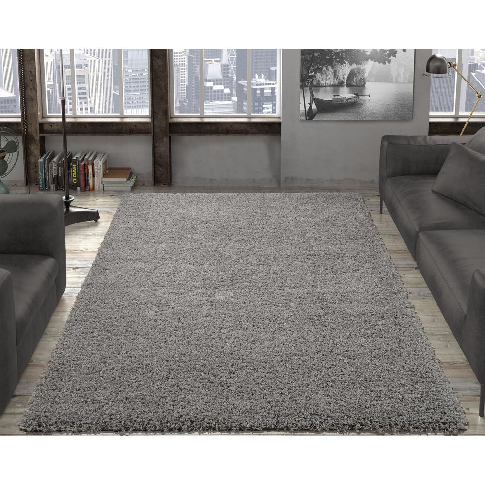 Ottomanson Contemporary Solid Grey 5 ft. x 7 ft. Shag Area RugSHG2763