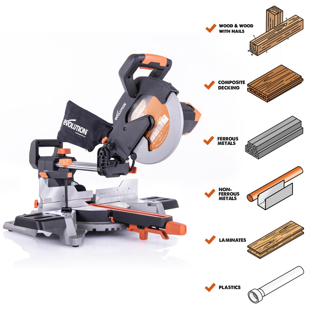 15 Amp 10 in. Sliding Compound Miter Saw w/Multi-Material Cutting Blade for Wood, Decking, Metal, Laminate, Plastic