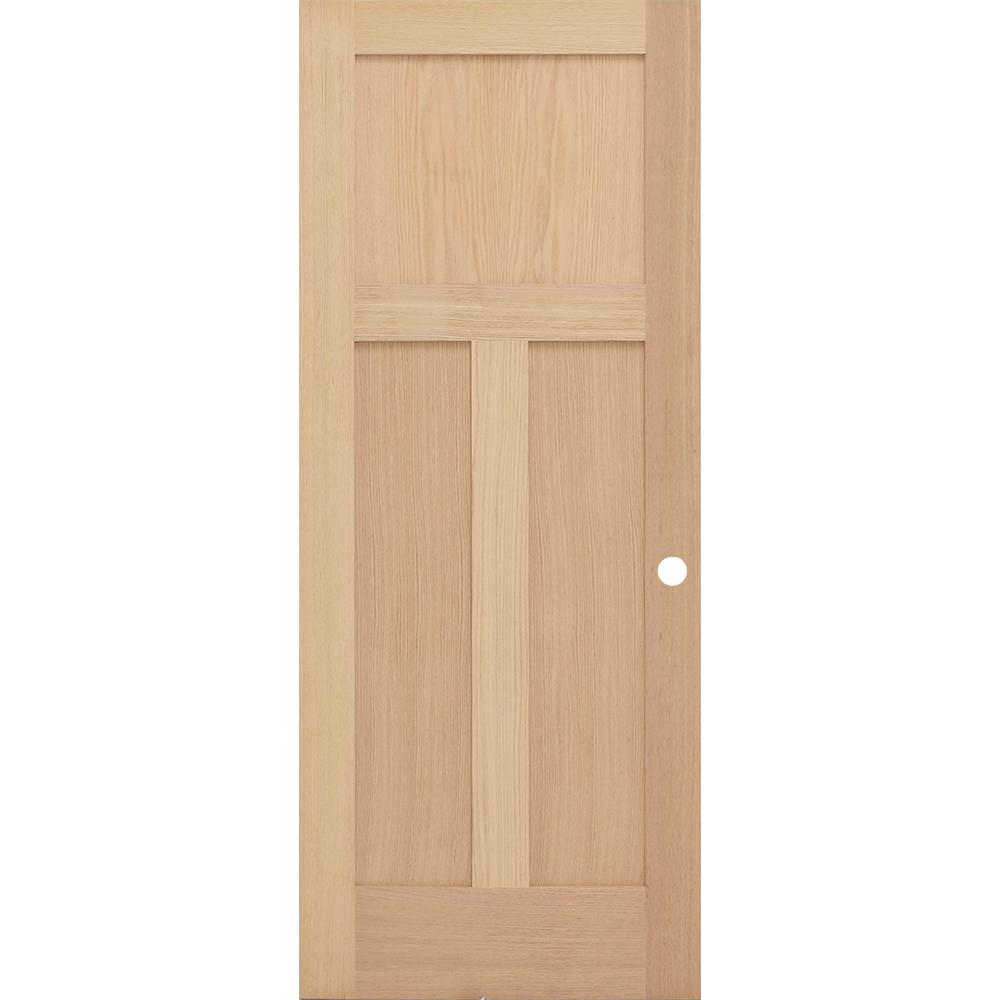 Steves & Sons 32 in. x 80 in. Universal 3Panel Mission Solid Unfinished Red Oak Wood PreBored