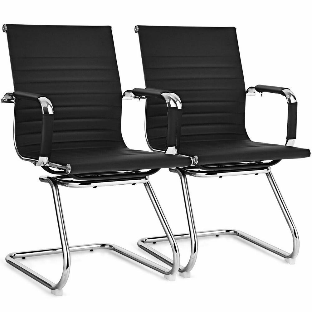 Costway Set Of 2 Office Guest Chairs Waiting Room Chairs Hw65402bk 2 The Home Depot