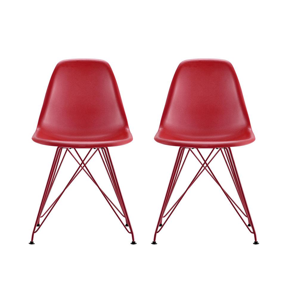 Dhp Evelyn Red Mid Century Modern Molded Chair With Colored Leg Set Dhp Evelyn Red Mid Century Modern Molded Chair With Colored Leg Set Of 2