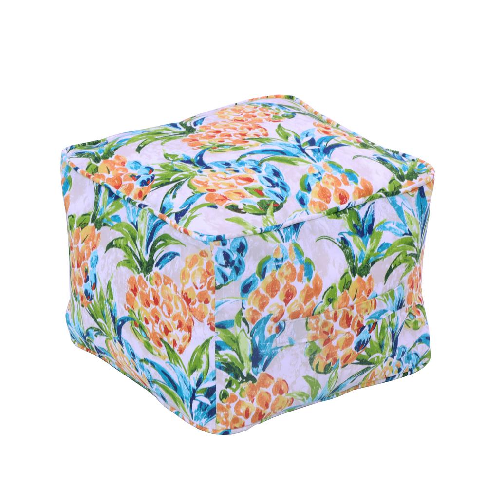 Hampton Bay Pineapples Square Outdoor Pouf-7589-01523200 - The Home Depot