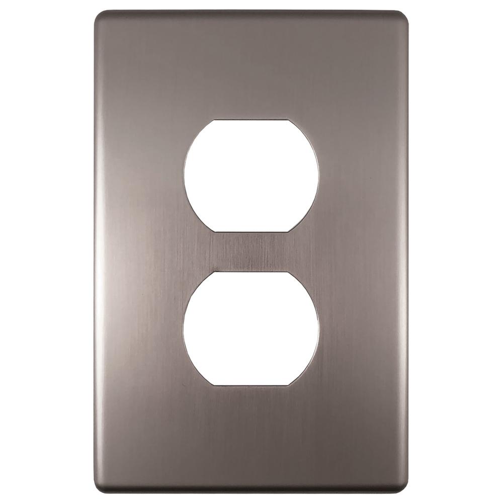 Hampton Bay Kentley Screwless Steel 1Duplex Wall Plate, Brushed Nickel