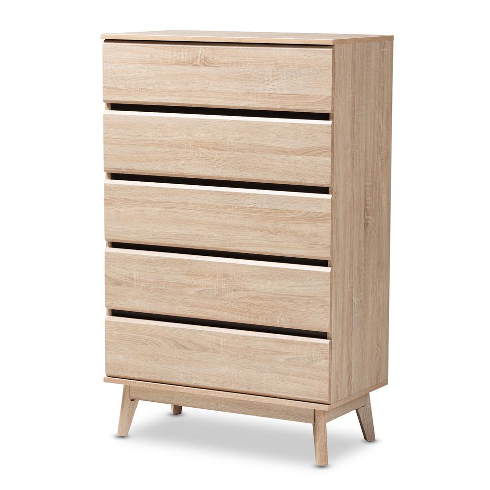 Baxton Studio Miren 5 Drawer Oak Brown And Dark Grey Chest 148