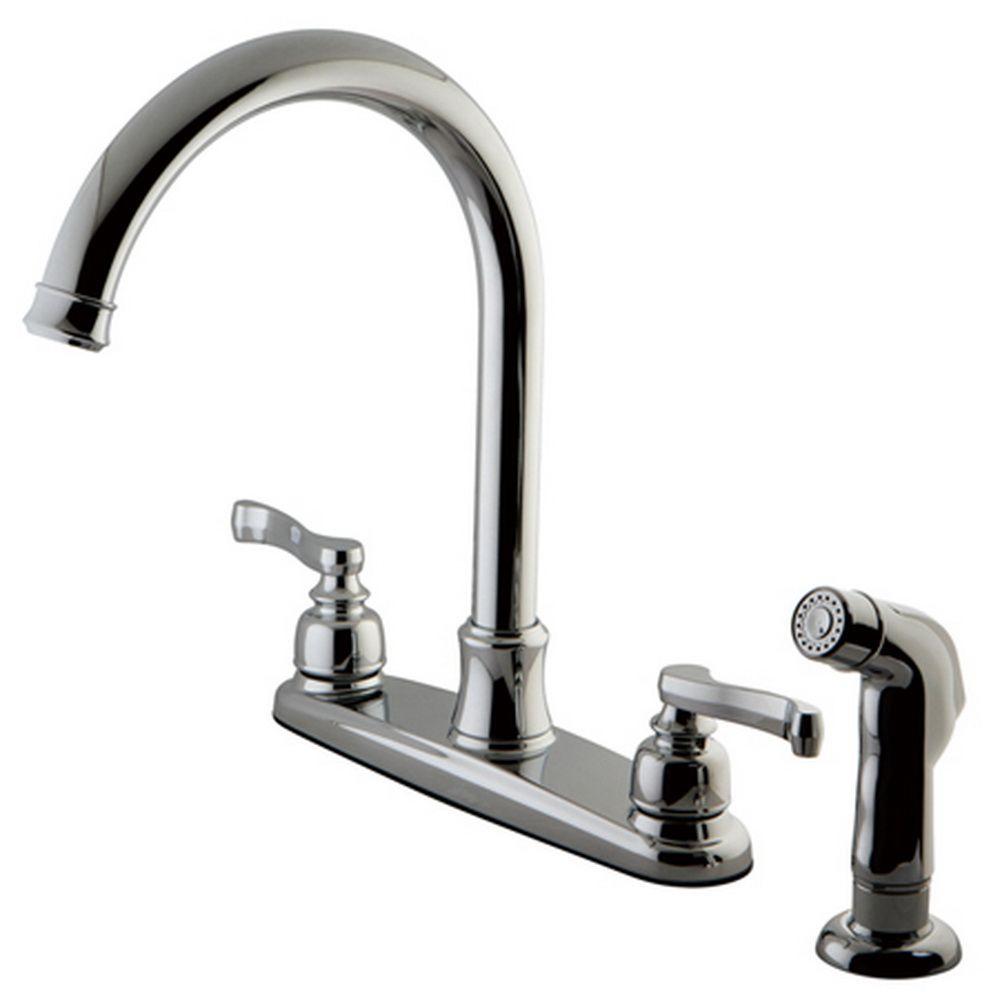 Kingston Brass French 2 Handle Standard Kitchen Faucet With Side Sprayer In Polished Chrome Hfb7791flsp The Home Depot