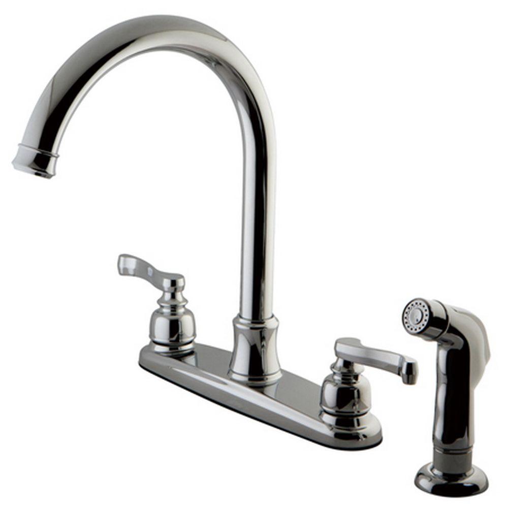 Kingston Brass French 2 Handle Standard Kitchen Faucet With Side Sprayer In Polished Chrome