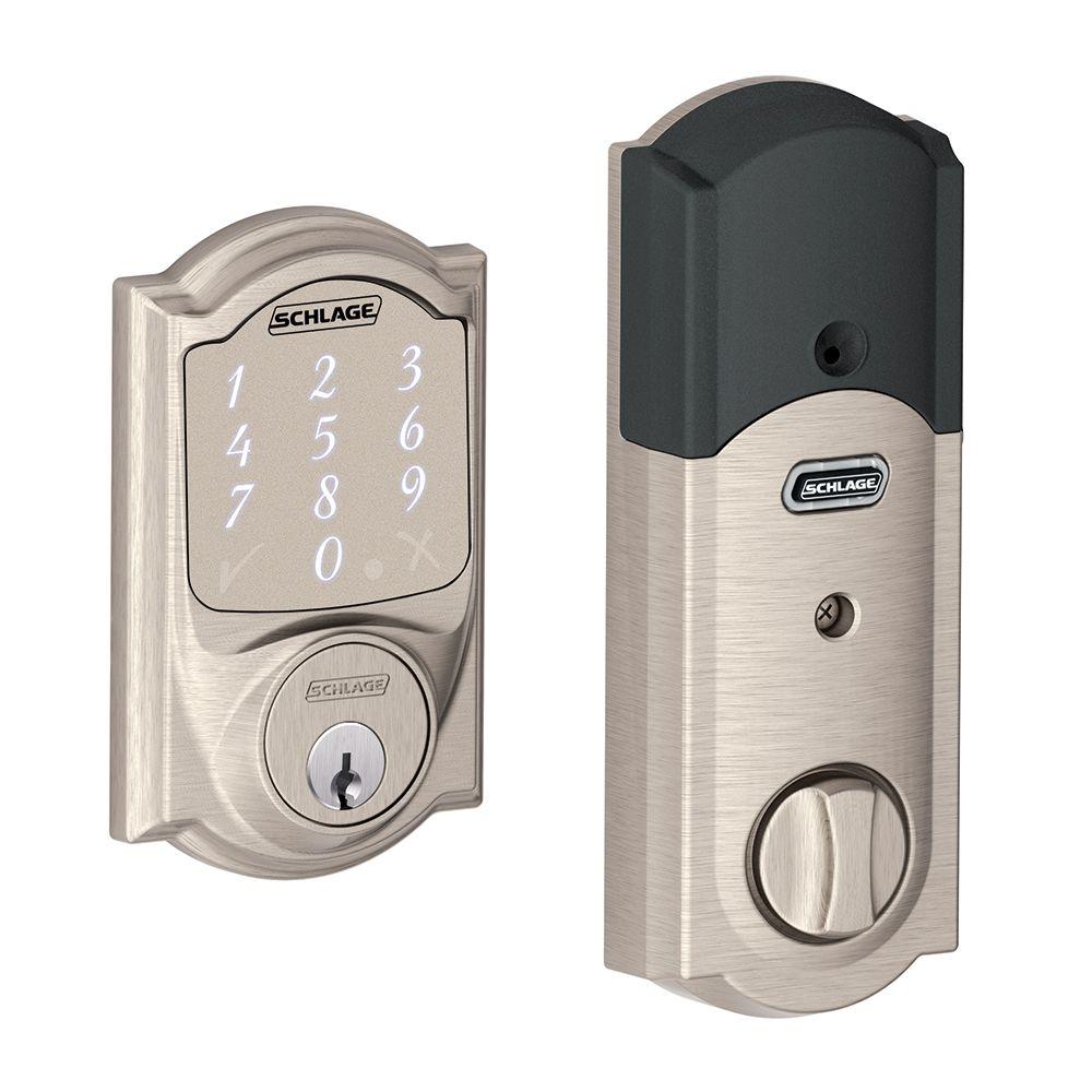 Schlage Camelot Satin Nickel Sense Smart Door Lock Be479aa V Cam 619 The Home Depot