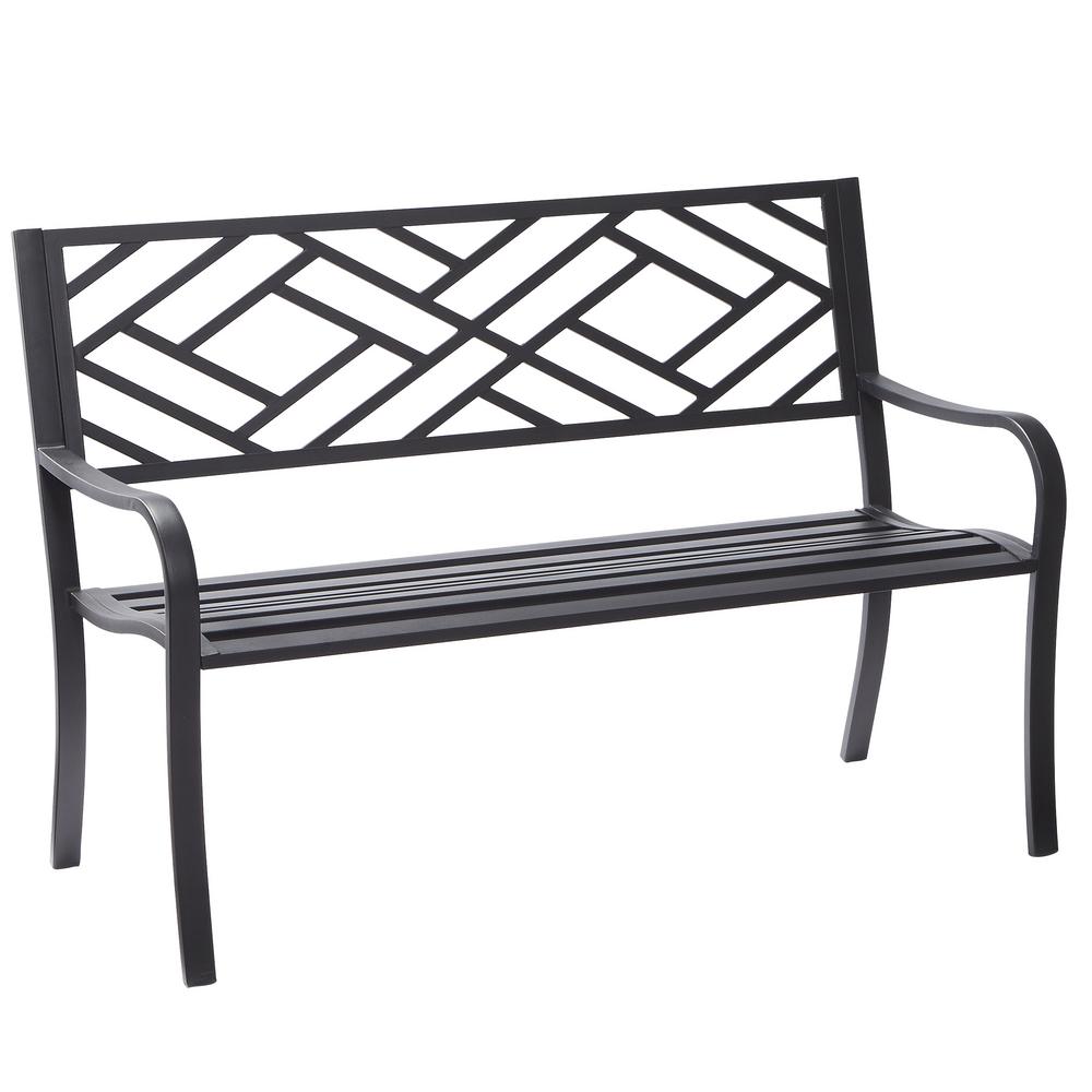 Hampton Bay Easterly Steel Black Outdoor Bench HD