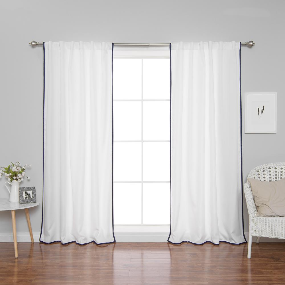 96 In L Polyester Oxford Thin Navy Border Curtains White 2 Pack
