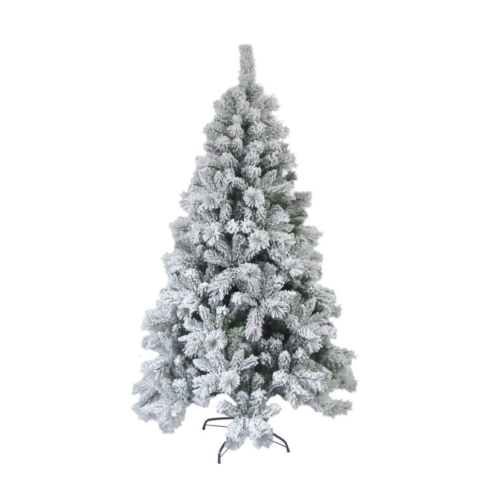 ALEKO 8 ft. Unlit Flocked Artificial Christmas Tree with Green Metal ...