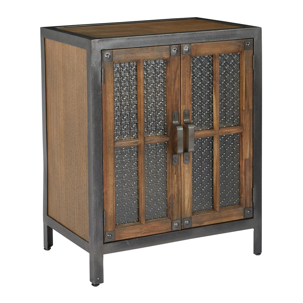 Solid Wood Accent Cabinet Office Storage Cabinets Barcelona Alder 2 Door Console With Rustic Metal