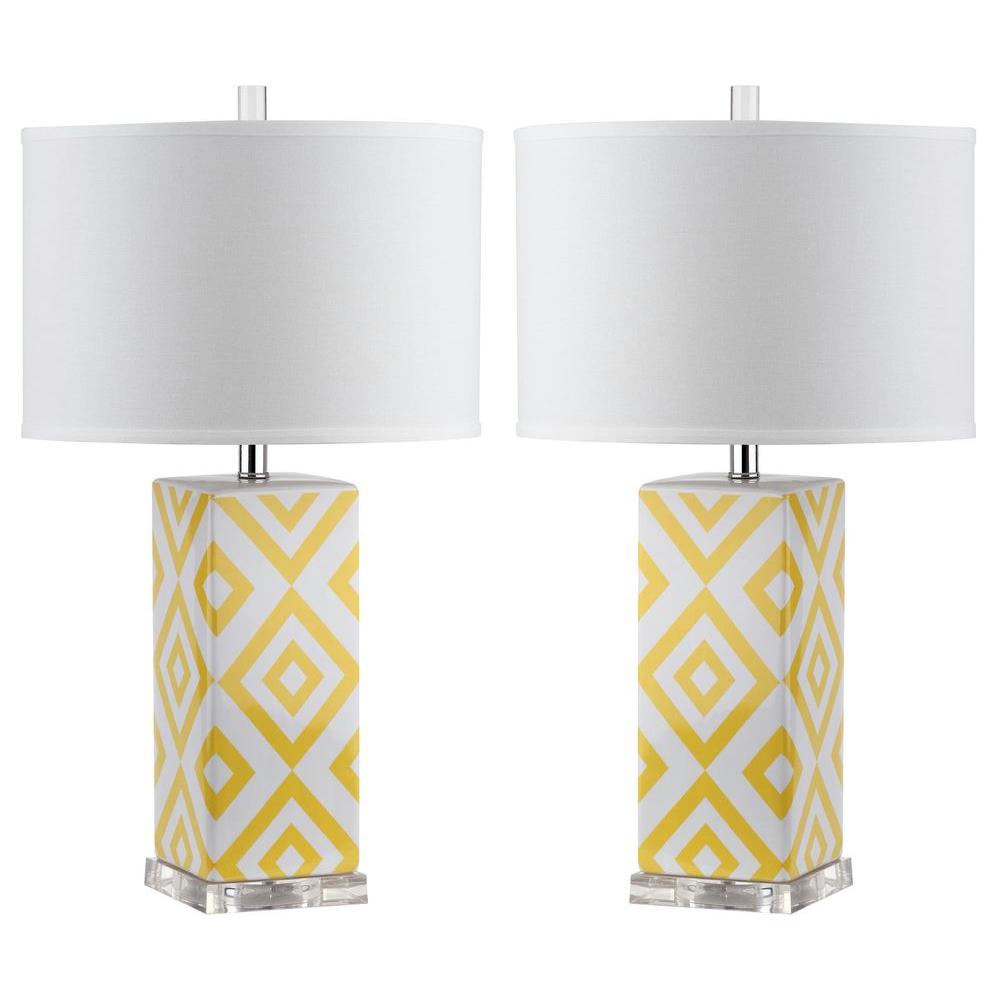 yellow and grey bedside lamps