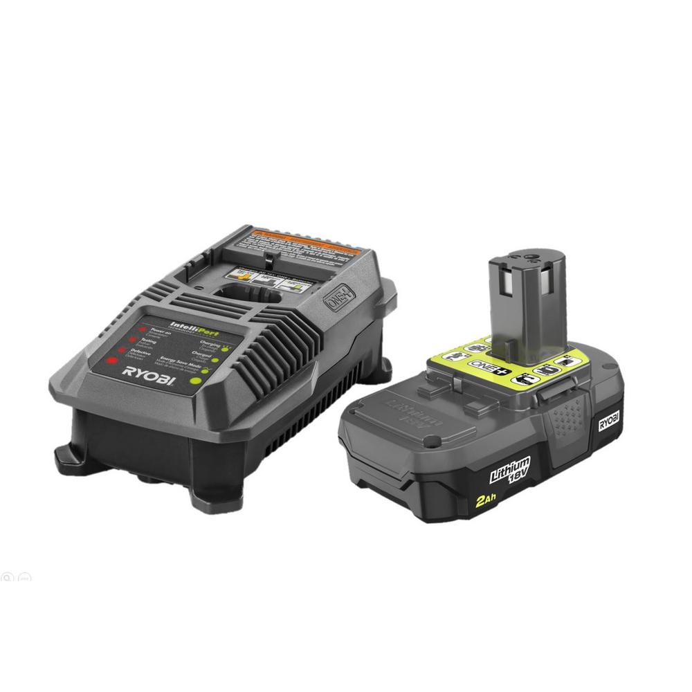 Ryobi 18 Volt One Lithium Ion 2 0 Ah Battery And Dual Chemistry Intelliport Charger Kit P163 The Home Depot