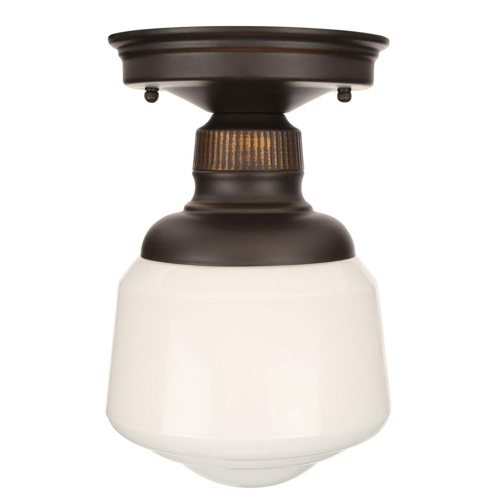 Hampton Bay Esdale 5 In 1 Light Oil Rubbed Bronze Semi Flush Mount With Milk Glass Shade Hjd8011a 2 The Home Depot