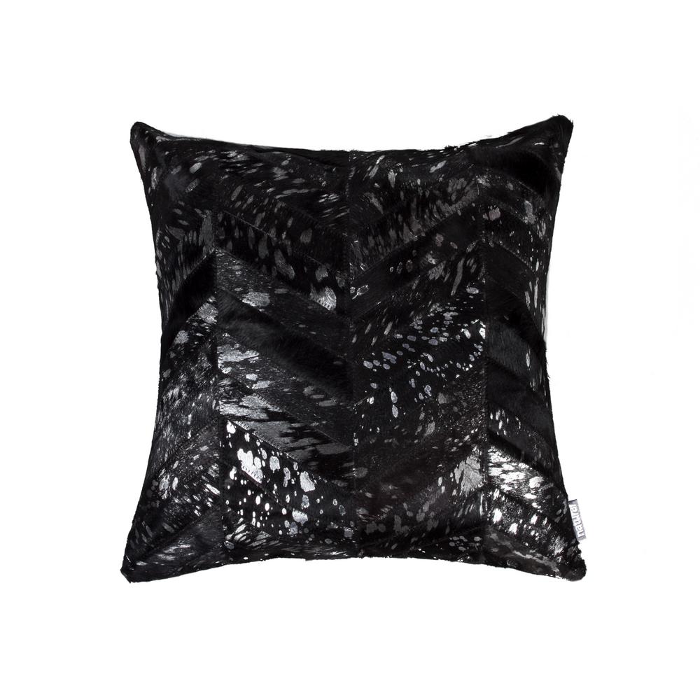 Natural Torino Chevron Cowhide Black Silver Animal Print 18 In