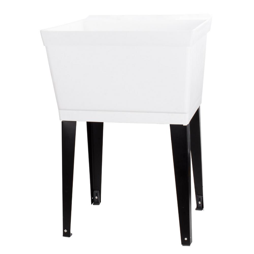 22.875 in. x 23.5 in. White 19 gal. Thermoplastic Utility Sink Kit with Black Metal Legs, PTrap