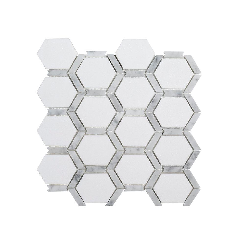 Norton White 11.75 in. x 11.375 in. x 9 mm Hexagon Polished Marble Wall and Floor Mosaic Tile