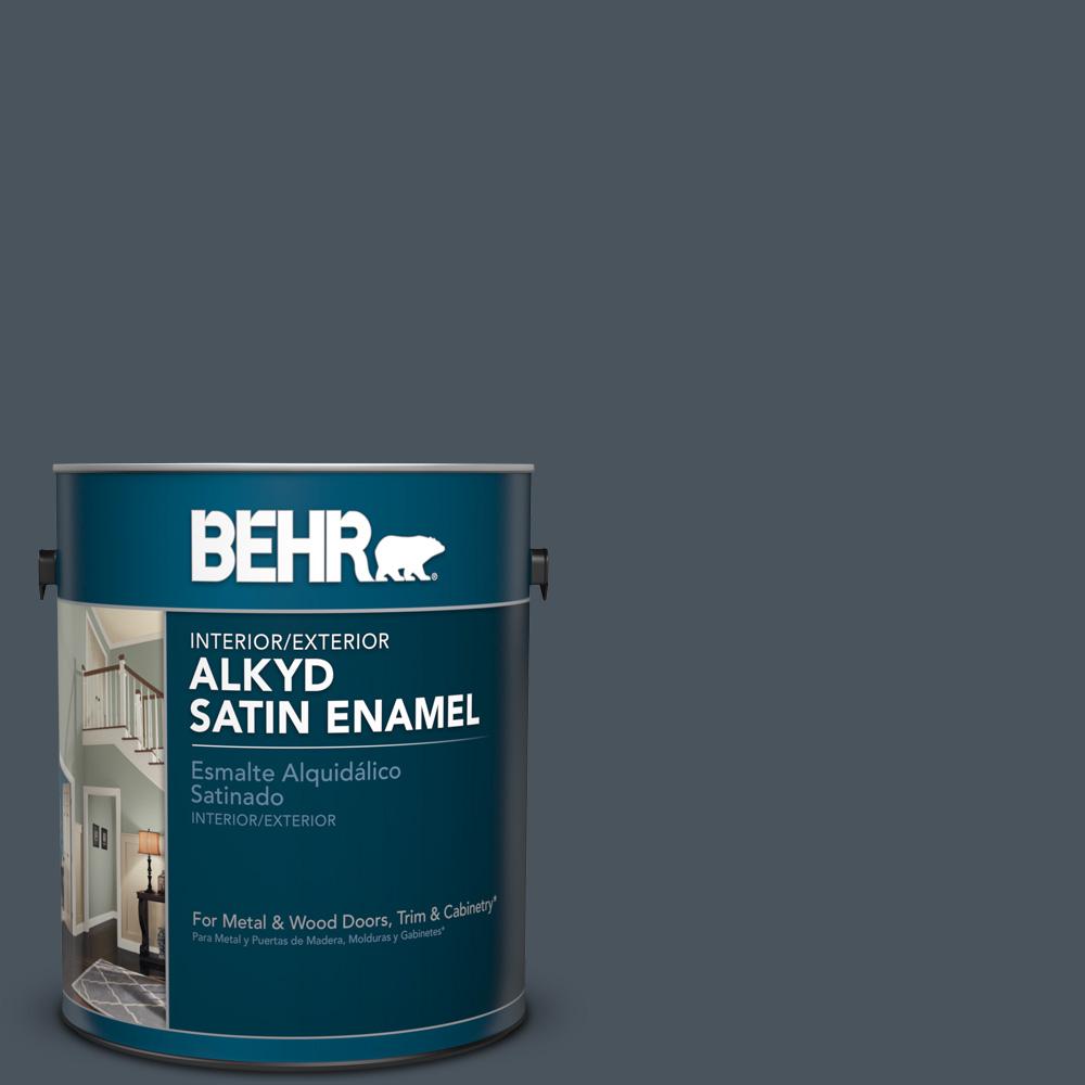 Behr 1 Gal N480 7 Midnight Blue Satin Enamel Alkyd Interior N480 7 Midnight Blue Satin Enamel Alkyd Interior Exterior