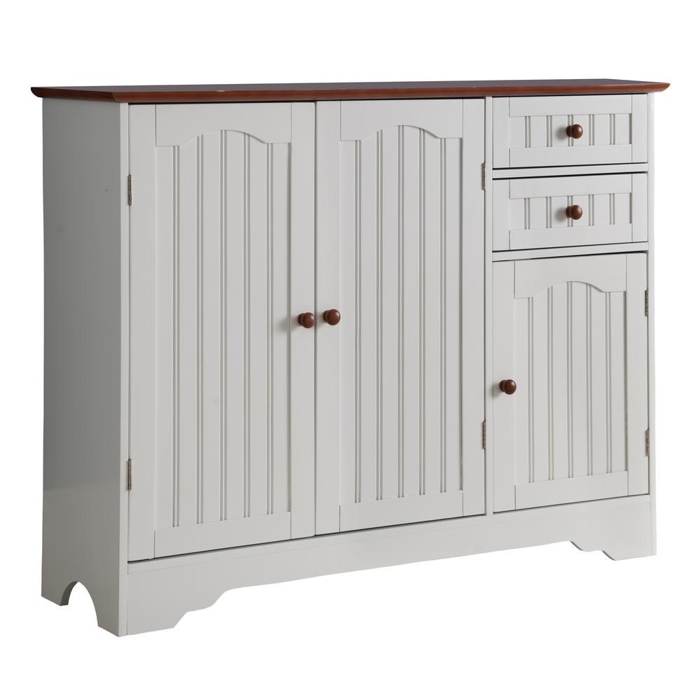 Signature Home Wayne White Wood And Walnut Kitchen Storage Buffet