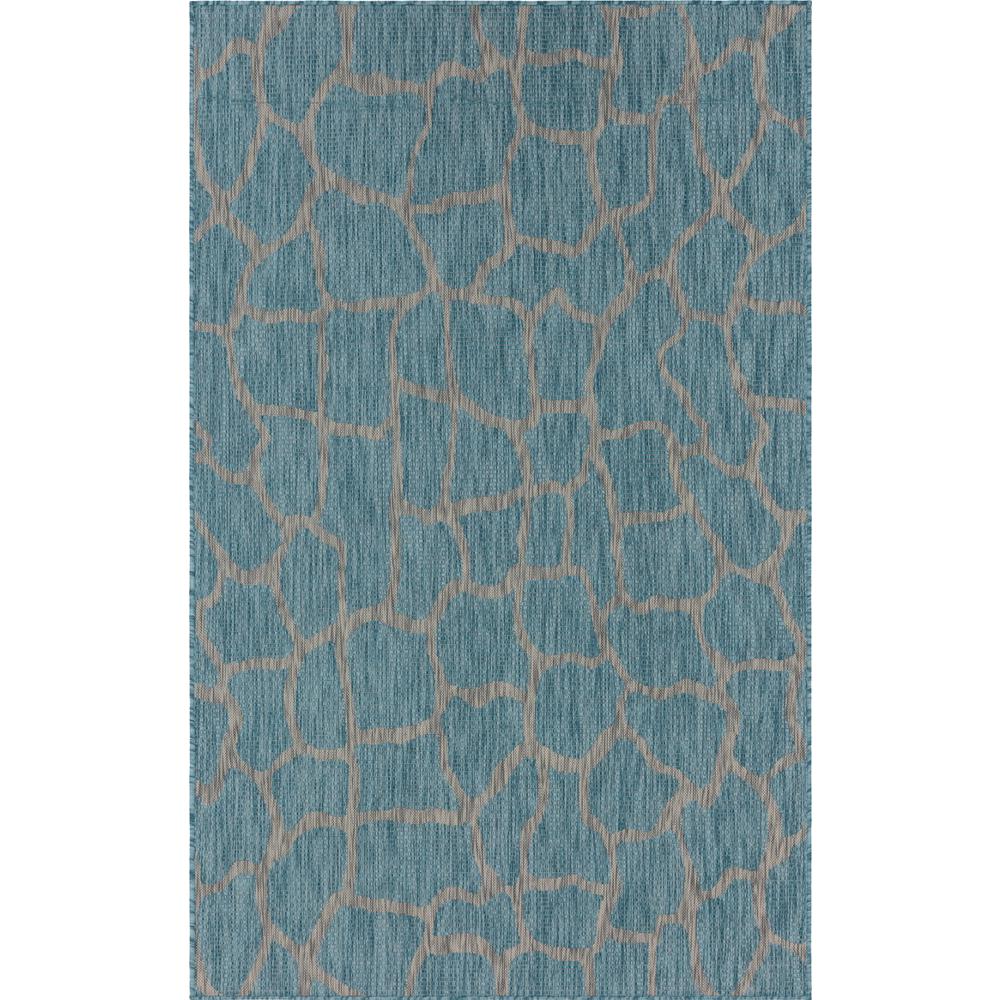 Unique Loom Outdoor Giraffe Aqua Blue 8 Ft X 11 Area Rug