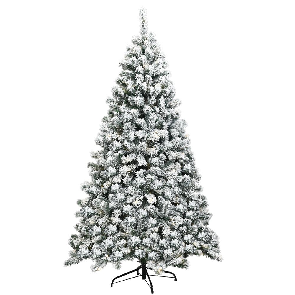 Costway 6 ft. Pre-Lit Snow Flocked Hinged Pine Artificial Christmas ...