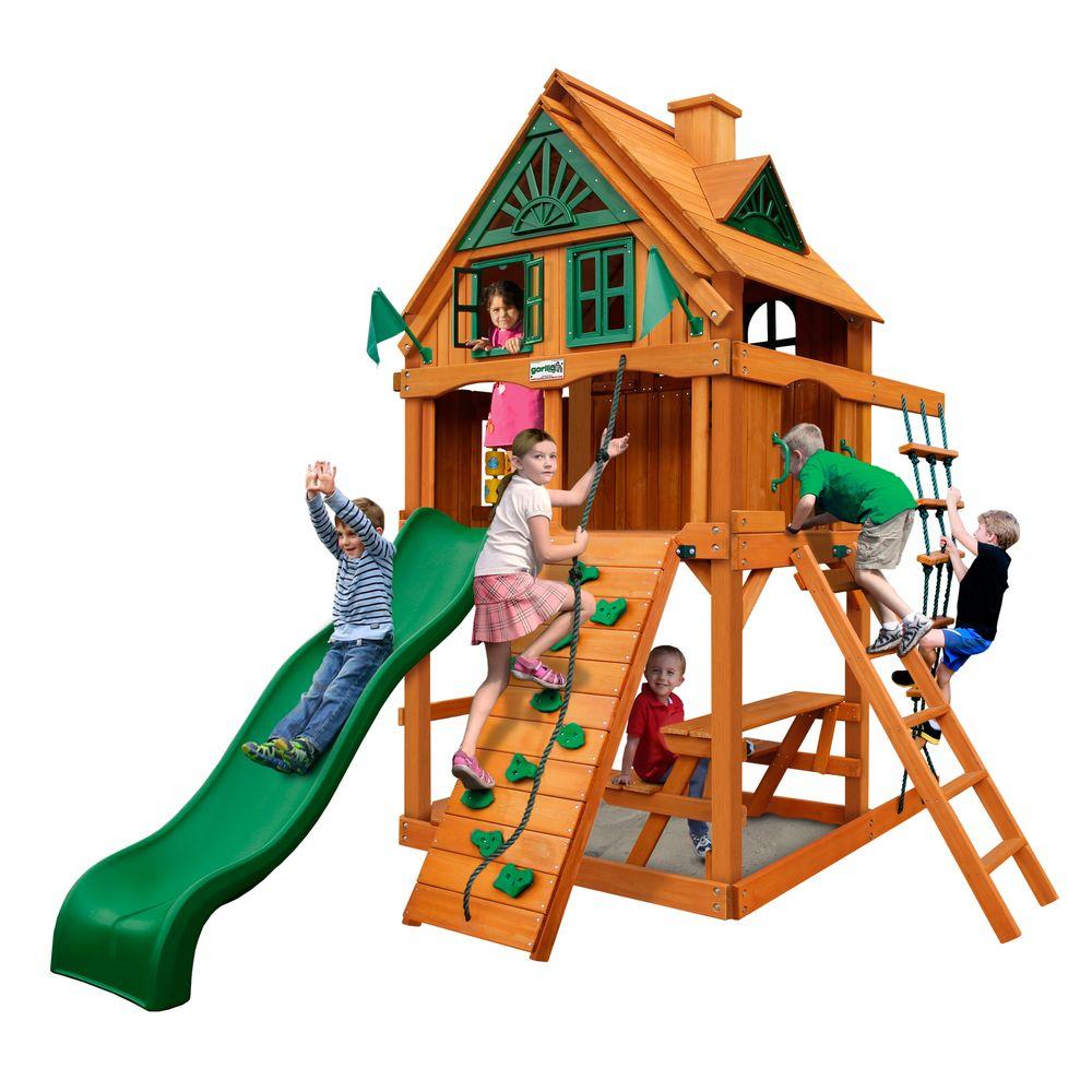 Gorilla Playsets Chateau Tower Treehouse with Fort AddOn and Amber