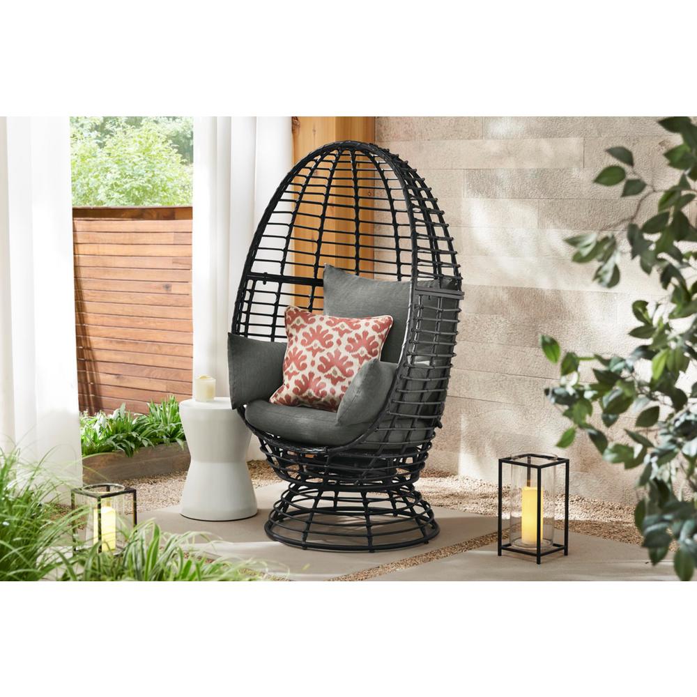 StyleWell Brown Wicker Outdoor Swivel Patio Egg Lounge Chair with Beige