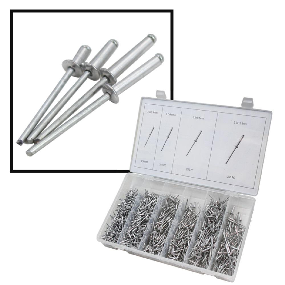 New 1000pc 1//8 Blind Pop Rivet Assortment for Hand /& Air Riveter w// Storage Case