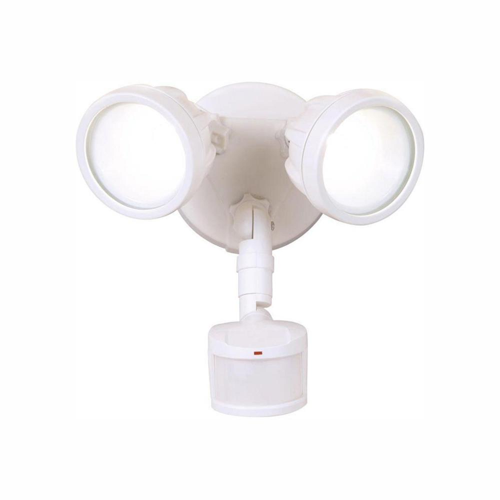 Halo 180 Degree White Motion Activated Sensor Twin Head Round Outdoor Integrated Led Security Flood Light