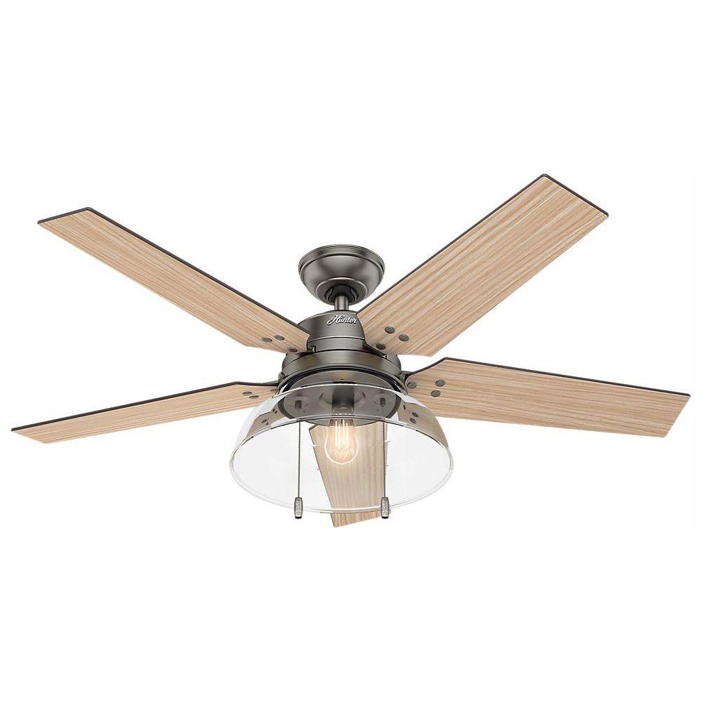 Hunter Lindbeck 52 In Led Indoor Outdoor Brushed Slate Ceiling Fan With Light