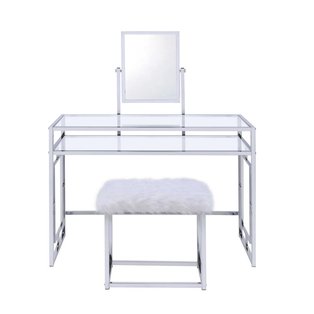 Acme Furniture Josh 2 Piece White And Chrome Vanity And Stool 90314 The Home Depot