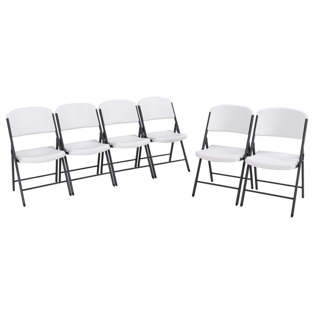 Lifetime White Plastic Seat Metal Frame Outdoor Safe Folding Chair Set Of 6