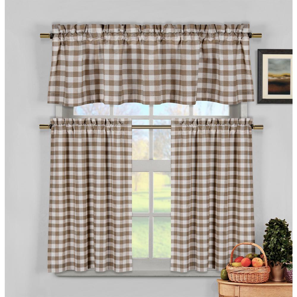 Duck River Kingston Brown Kitchen Curtain Set 58 In W X 15 In L