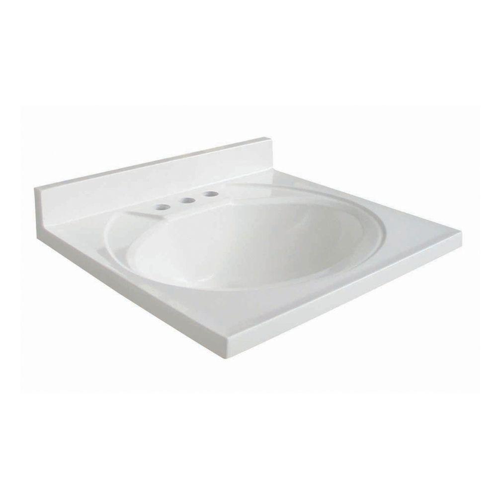 25 X 19 Solid White Cultured Marble Vanity Top And Bowl Bathroom Vanities Vanity