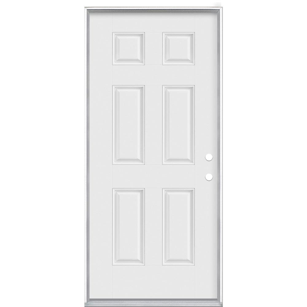 JELD-WEN 36 in. x 80 in. 6-Panel Primed Fiberglass Prehung Left-Hand