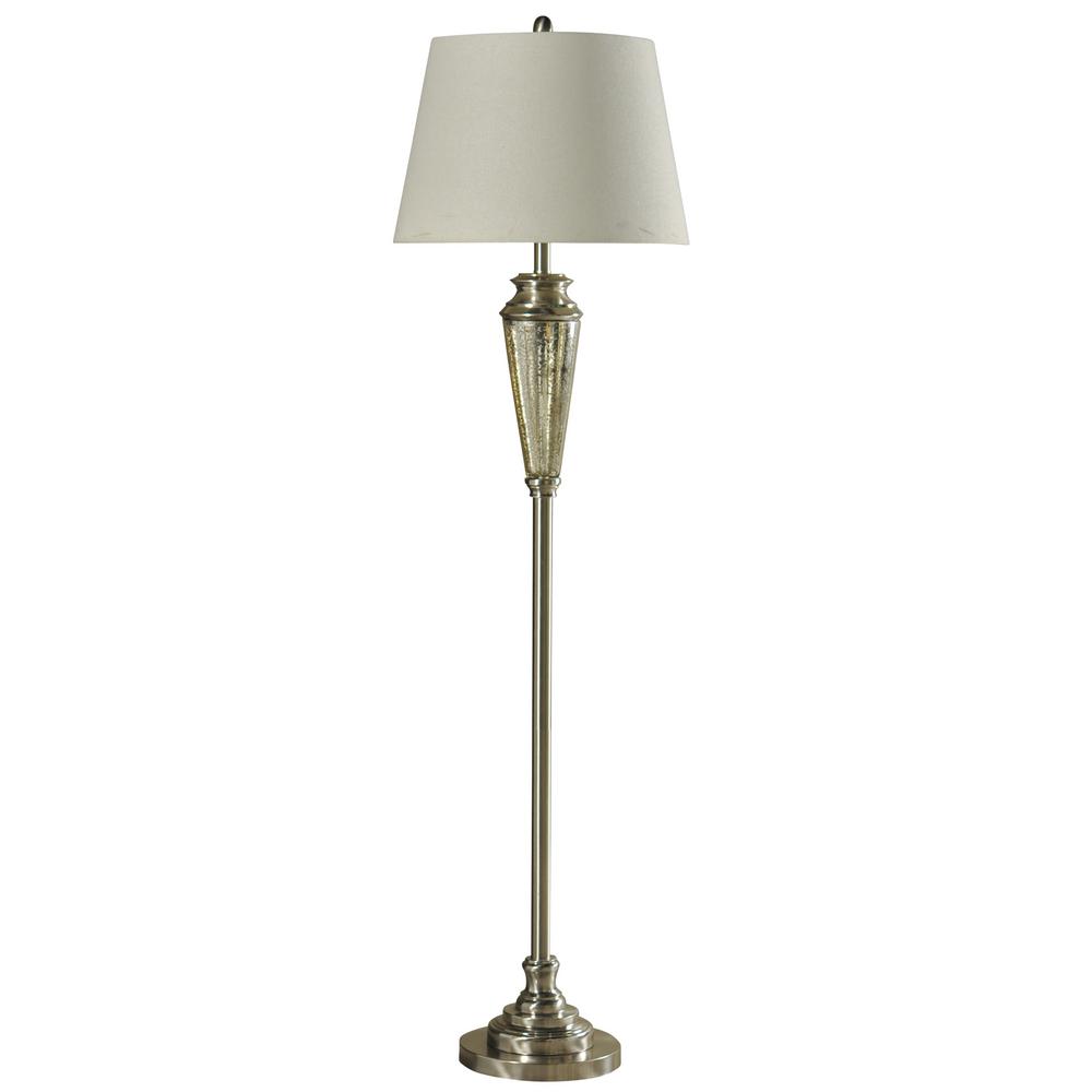 Stylecraft 63 In Mercury And Brushed Steel Floor Lamp With White Stylecraft 63 In Mercury And Brushed Steel Floor Lamp With White Hardback Fabric Shade