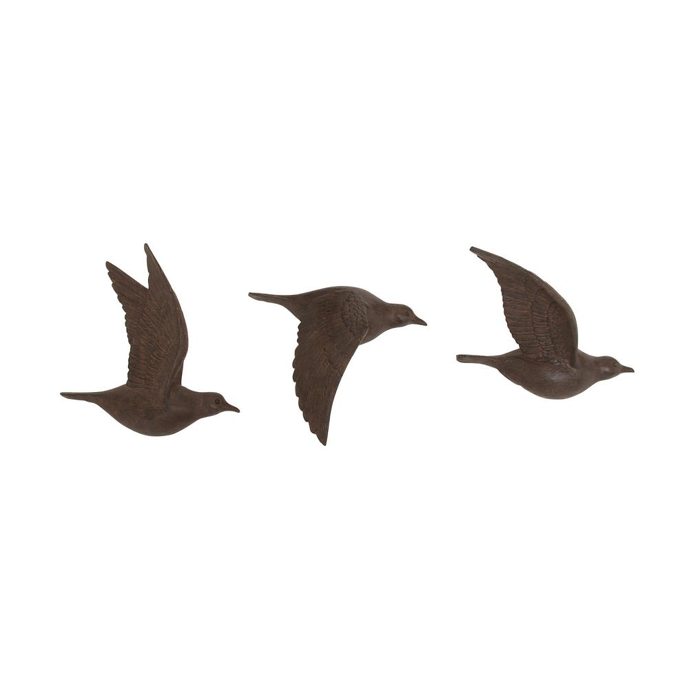 Litton Lane Large Rustic Brown Flying Birds Wall Decor Resin Wall Art Sculptures Flying Doves Symbols Of Peace Love Springtime 44757 The Home Depot