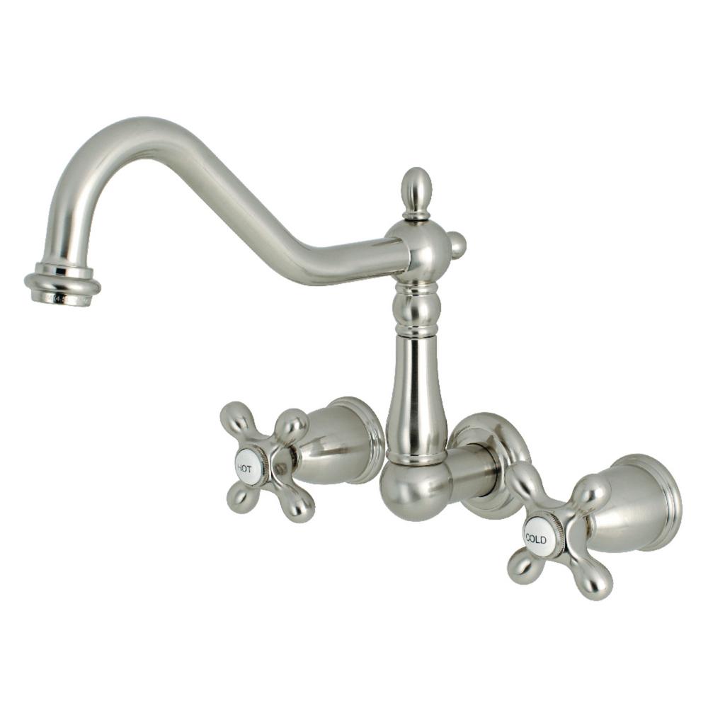 Kingston Brass Heritage 2 Handle Wall Mount Standard Kitchen Faucet Kingston Brass Heritage 2 Handle Wall Mount Standard Kitchen Faucet In Brushed Nickel