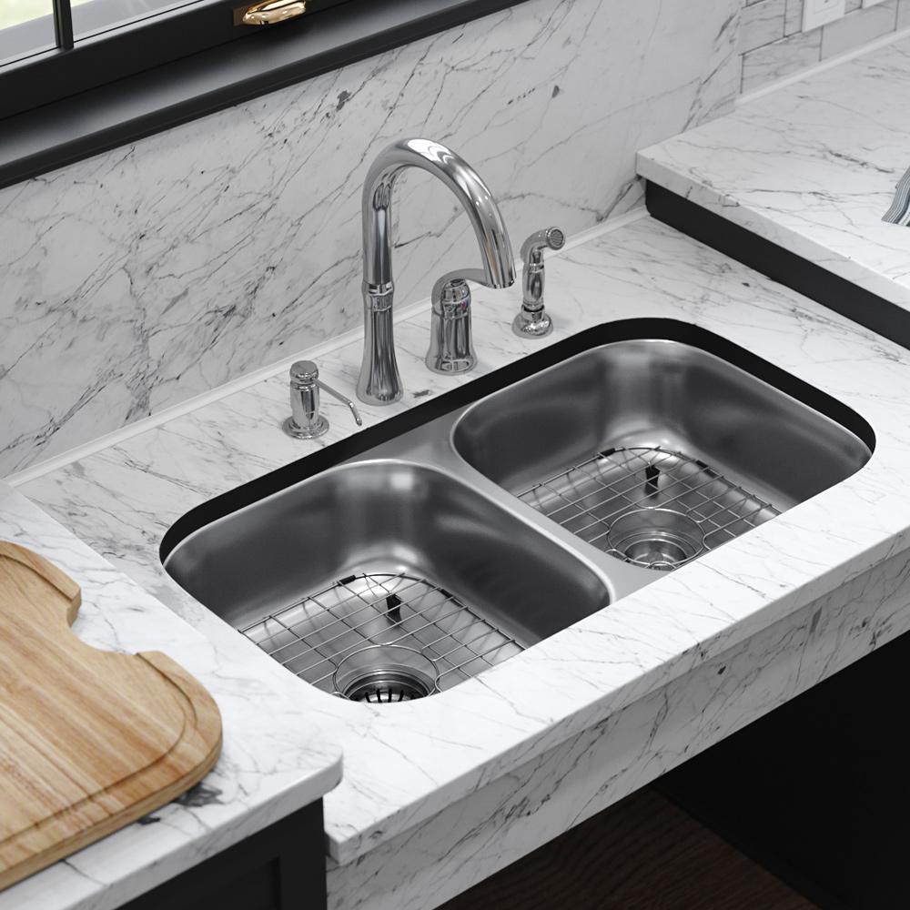 Ada3218a 18 Gauge Undermount Equal Double Bowl Stainless Steel Kitchen Sink Double Bowl Kitchen Sinks Gellyplast Com