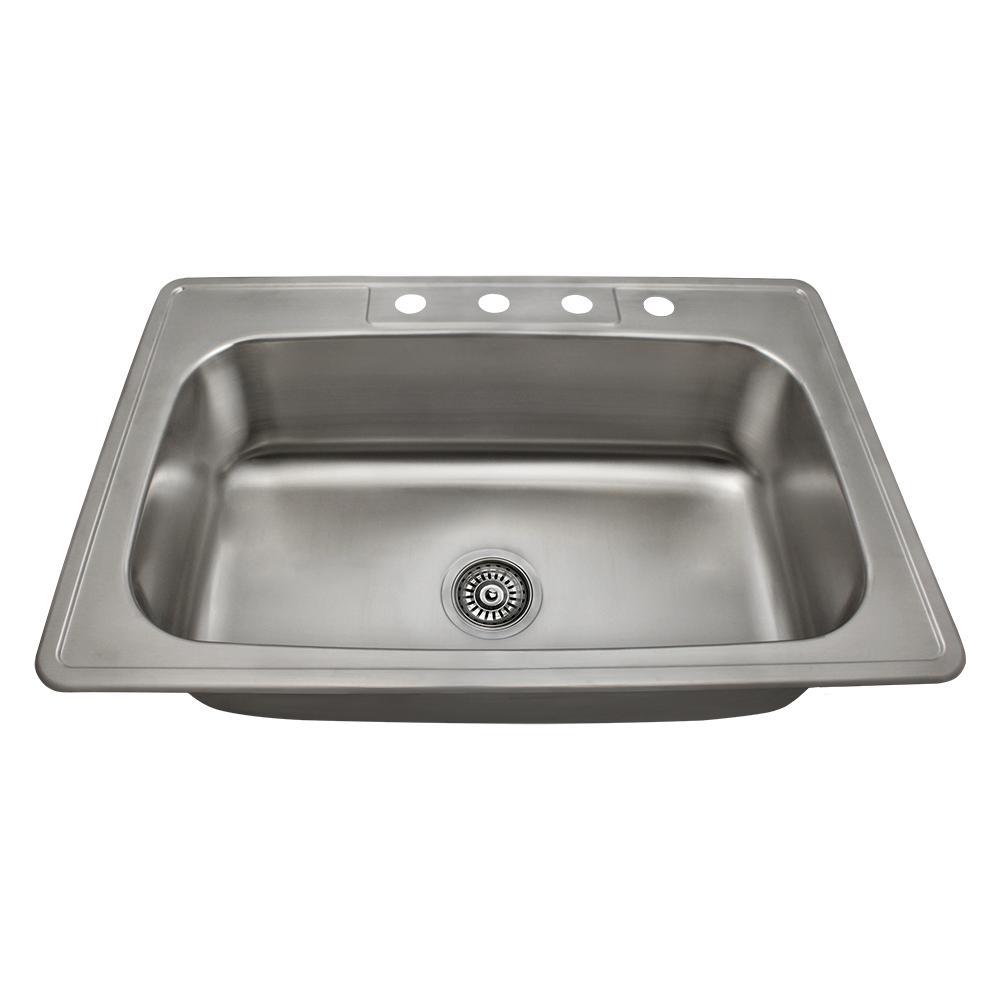 Mr Direct Drop In Stainless Steel 33 In 4 Hole Single Bowl Kitchen Sink