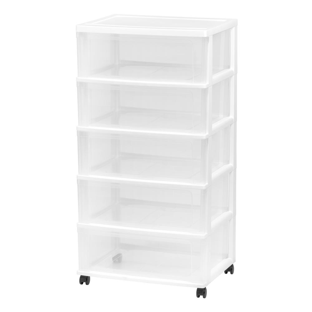 Iris 5 Drawer Plastic Wheeled Wide Chest In White 110307 The Home 5 Drawer Plastic Wheeled Wide Chest In White