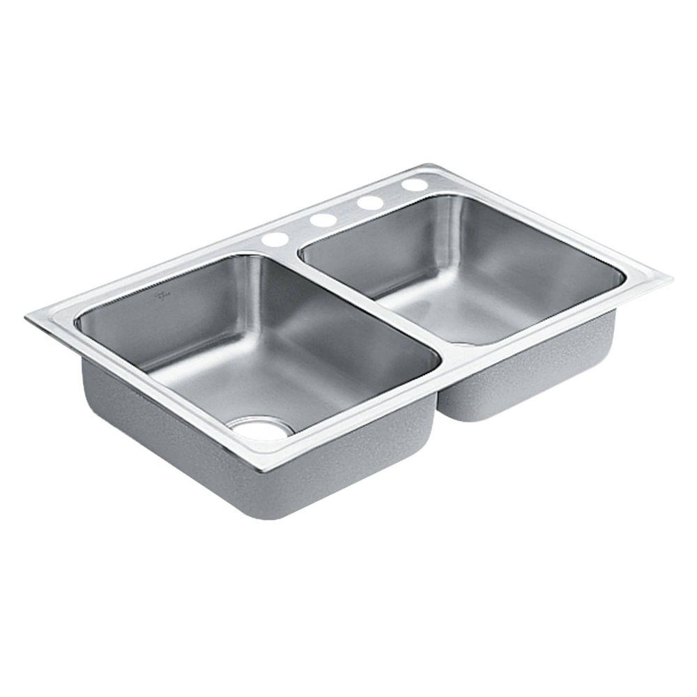 1800 Series Drop In Stainless Steel 33 In 4 Hole Double Bowl Kitchen Sink