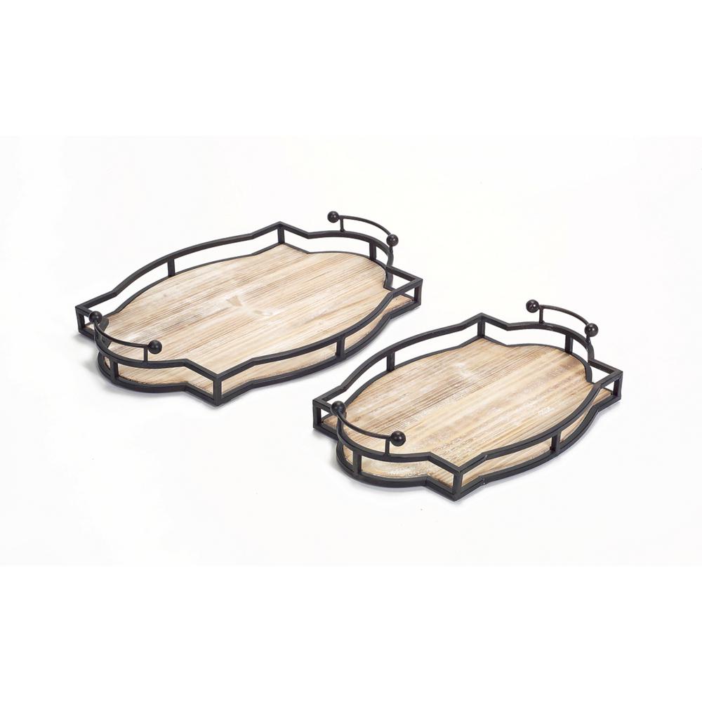 Home Decorators Collection Home Decorators Collection Floral and Wood Decorative Rectangle Tray